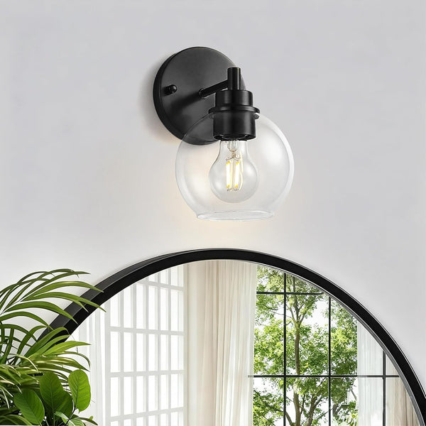Dogvsme Black Bathroom Vanity Lights, 1-Light Wall Sconce with Glass Globe Shade, Vanity