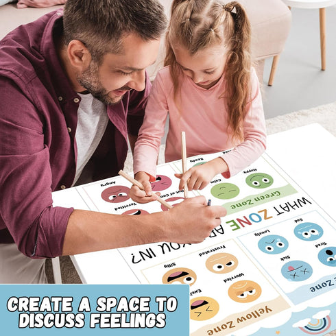 Feelings Chart for Kids Boho Zones of Regulation Hanging Poster Rainbow Emotions Classroom Bulletin Board Chart for