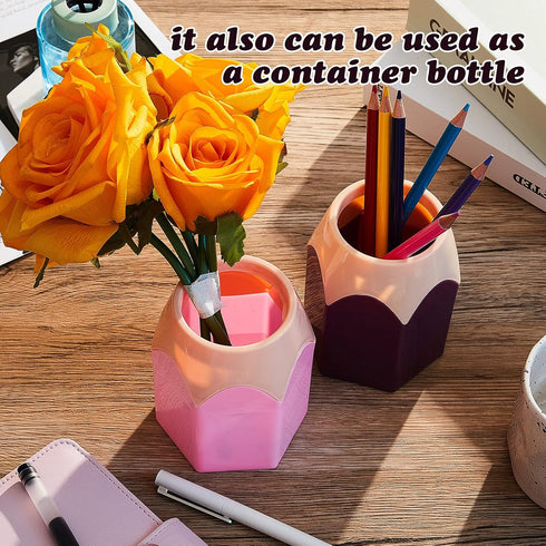 Zonon 2 Pieces Cute Pencil Shaped Pen Holders, Colorful Vase Pencil Pot, Cartoon Desktop Decor, Pink, Purple