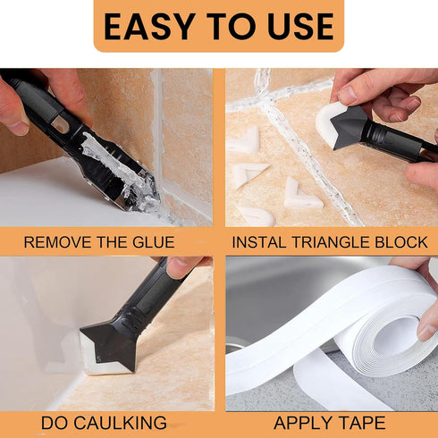 White Caulk Tape, Waterproof Self Adhesive Sealer Strip for Toilet Base, Shower, Wash Basin, Easy to Use