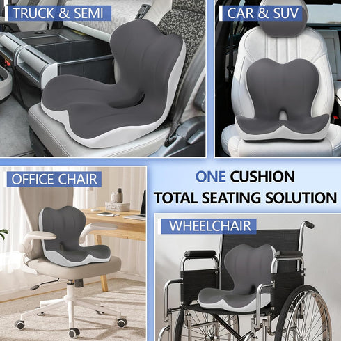 GKTKG 2-in-1 Set Truck Seat Cushion and Headrest for Truck Driver, Lumbar Support Car Cushions for Long Haul Driving