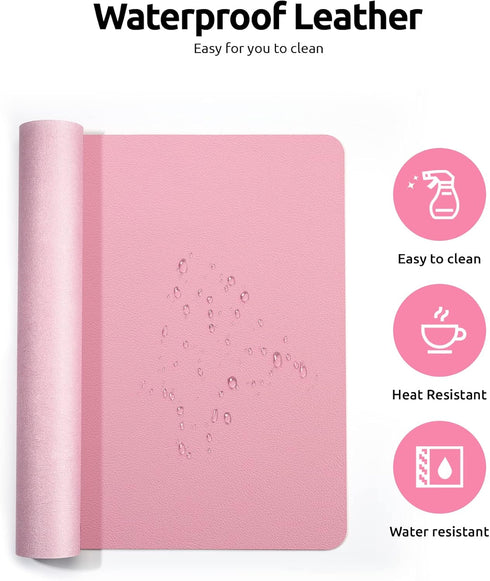 YSAGi Leather Desk Pad Protector, Large Mouse Pad, Non-Slip PU Leather Desk Blotter, 23.6" x 13.8" (Pink)