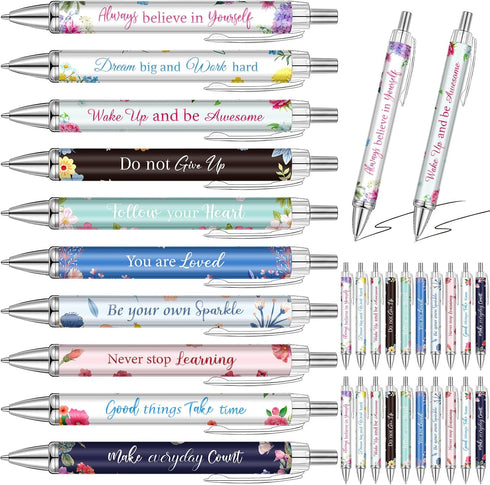 Yeaqee 50 Pcs Black Ink Ballpoint Pens, Inspirational Motivational Quotes Stylus Tip Pens for Women Students, 5.5 Inch