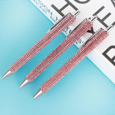 HOCE 3 Pcs Rhinestone Bling Metal Ballpoint Pens, 0.7mm Black Ink, Gift Pens for Christmas, Bridesmaid, Birthday