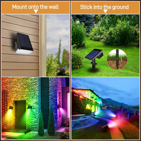 suifazy IP65, 7 26 2 Pack) RGB Solar Lights Outdoor Waterproof Lighting Modes Color Changing LED Solar Spot Lights