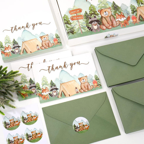 50 Packs 4 6 Inch FYSUIMU Camping Animal Thank You Cards Watercolor Camp Tent Campfire Greeting Cards Woodland Blank