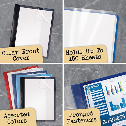 Better Office Products Ultra Durable Clear Front Report Covers, 25 Per Box, Letter Size, Assorted Colors, Poly Back Cover, with Fasteners, Lay Flat, Box of 25 by Better Office Products