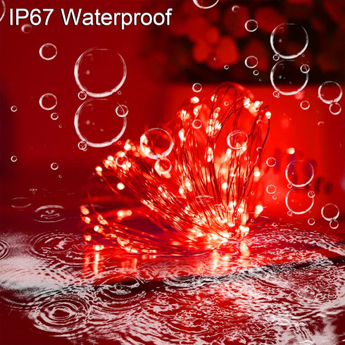 YAOZHOU Red Solar Christmas String Lights, Outdoor Waterproof, 100 LED (2 Pack), 8 Modes Fairy Lights