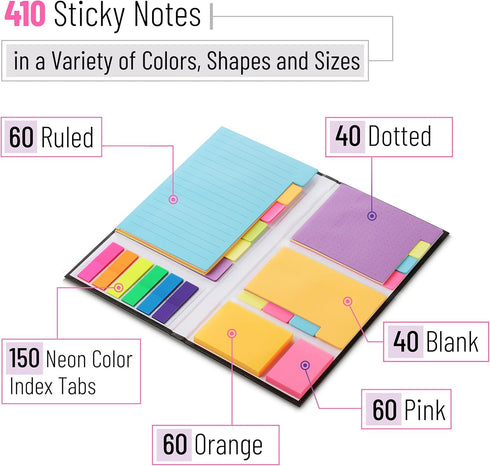 Mr. Pen Sticky Notes Set, 410 Pack, School and Office Supplies, Planner Sticky Note Dividers Tabs, Book Notes
