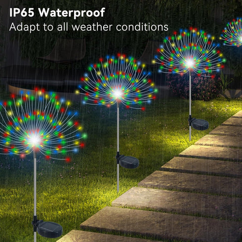 Solar Garden Lights Outdoor Waterproof - 2 Pack 120 LED Solar Firework Lights for Halloween Christmas Decorations