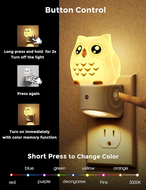 3D 3000K, 3 L LOHAS LED Night Light for Kids, Owl Night Light Plug in, Dusk to Dawn Nursery Night Lights, RGB+Soft