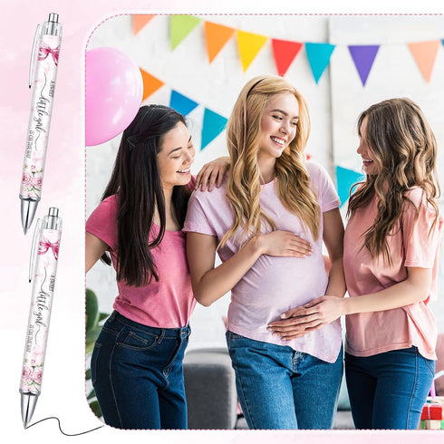 Sayglossy 50 Sets Pink Baby Shower Pens with Thank You Cards Baby Shower Favors for Guests Pink Bow Ballpoint Pens Bulk