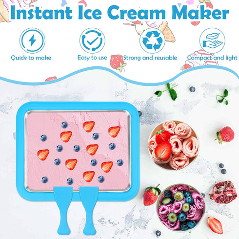 1+2PCS 2 Frozen Instant Ice Cream Maker, Food Grade Rolled Ice Cream Maker Machine with Shovel, Instant Cold Plate