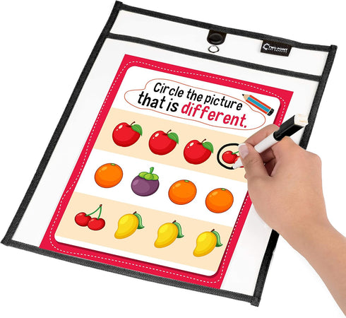 Magnetic Dry Erase Pockets by Two Point, 30-Pack, 10 x 14 in, Black Clear Plastic Sleeves for Paper