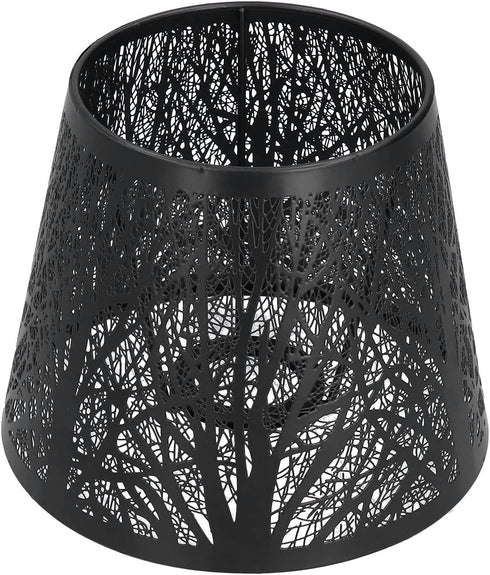 Wrought Iron Lamp Shade - Carved Forest Tree Shaped E27 Mini Lampshade for Bedroom Decor (Black)