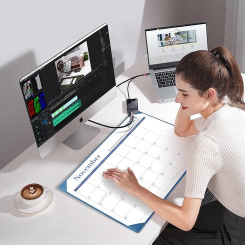 Gannyfer Large Desk Calendar 2024-2025 with Desktop Mat, 18 Month Table Calendar from Jul 2024 to Dec 2025, Blue