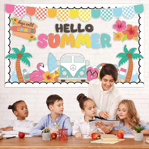 Hello Summer Bulletin Board Decoration Set, Summer Theme Borders, Beach Paper Cutouts for Classroom Decor
