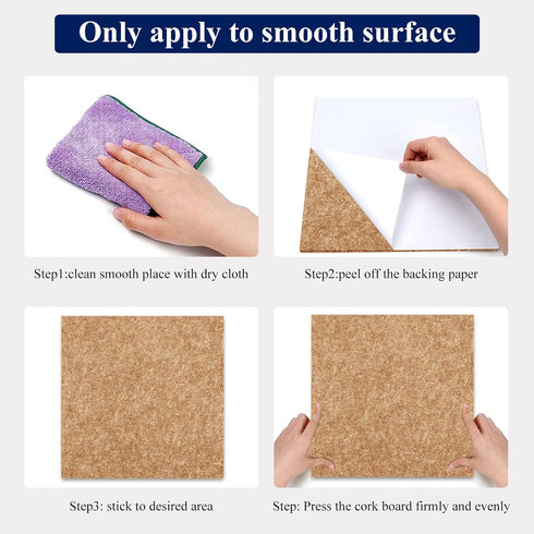Felt Corkboards for Wall, 6 Pack 12 x 12-1/3" Brown Self-Adhesive Cork Board Tiles with 100 Push Pins