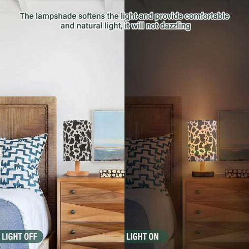 ALAZA Bedside Table Lamp for Bedroom Black White Cow Texture Nightstand LED Light Lamps with USB Port Linen Fabric