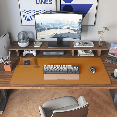 DAWNTREES Dual Sided Desk Mat, Leather Pad with PU Valet Tray Organizer, Large Mouse Pad (31.5"x15.8")