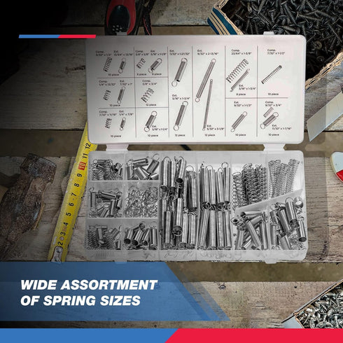 Spring Assortment Set, NEIKO 50456A, 200 Piece, Zinc Plated Steel Mechanical Compression Springs