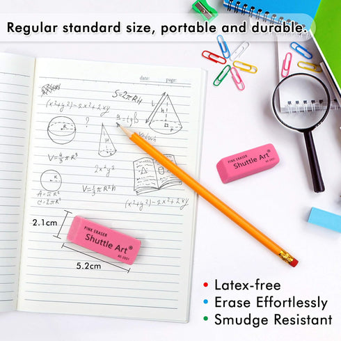 Shuttle Art 120 Pack Pink Erasers, Bulk Latex-Free Soft Erasers for School, Office, Kids, and Teachers Supplies