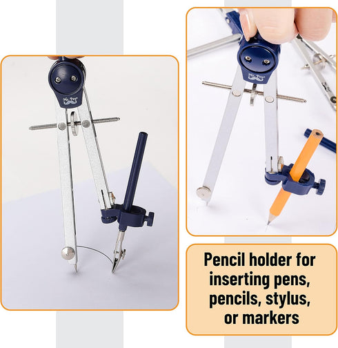 Mr. Pen Professional Geometry Set - 7 pcs Metal Compass with Shatterproof Storage Box, Drafting Tools