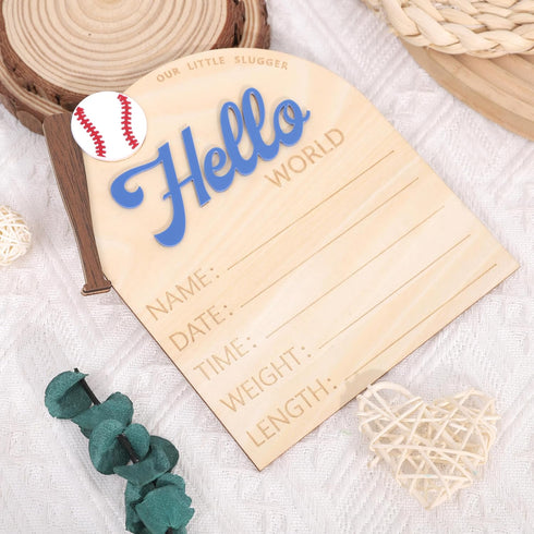TERJIO Baseball Hello World Bulletin Board - Newborn Birth Record Card Photo Props,Hospital Nursery