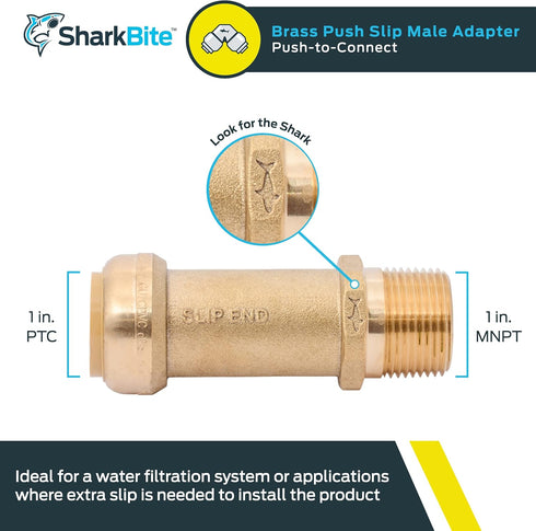 SharkBite 1 Inch MNPT Slip Adapter, Push To Connect Brass Plumbing Fitting for Copper, CPVC
