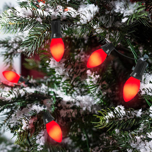 25PK C7 Christmas LED Replacement Bulbs C7 Ceramic Red LED Bulb 0.6W E12 Base for Outdoor Indoor Christmas Decor