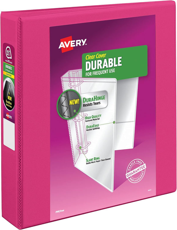 Avery Durable View 3 Ring Binder, 1-1/2 Inch Slant Rings, 1 Pink Binder