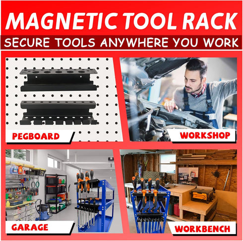 Organizer,Set 2 ULIBERMAGNET Magnetic Screwdriver Holder,Magnetic Wrench Holder,Heavy Duty Black Metal Tool Storage