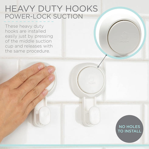 Bath Bliss 2 Pack Power Lock Gel-Suction Hooks | Shower and Bathroom Hook | Towel | Robe | Loofahs | Bags | Jackets | Easy Release | No Tools Required | White by Bath Bliss