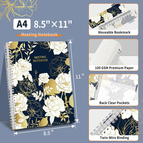 SUNEE Half Meeting Half Note - 8.5"x11" Professional Notebooks, 160 Pages A4 Size Project Planner for Office & Business