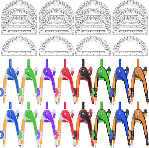Zealor 32 Pack Math Compass & Protractor Set Geometry Math 6 Inch Plastic