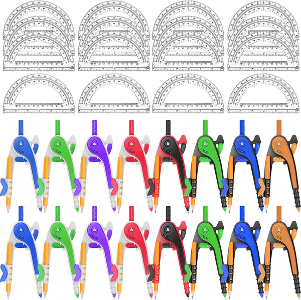 Zealor 32 Pack Math Compass & Protractor Set Geometry Math 6 Inch Plastic