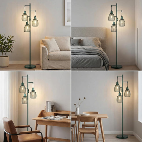 Dimmable 3 800 Bulbs Torondo Industrial Floor Lamps for Living Room, Green Tree Standing Tall Lamps with Elegant
