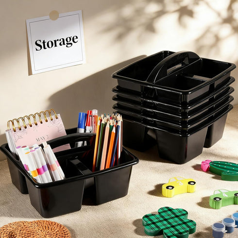 6 Pack 3 Classroom Caddy with Handle Plastic Storage Caddy Organizer with Compartments Desk Caddies Holder Portable