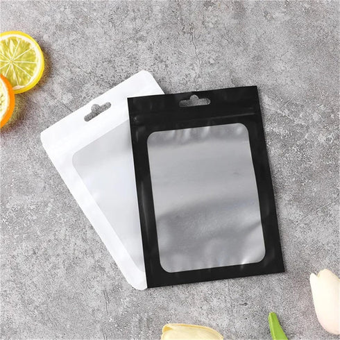 IRTGFHJE 100PCS Pouches(Pink,13x25cm) Flat Lock Bags Matte Aluminum Foil Ziplock Hanging Bag DIY Jewelry Snack Sugar