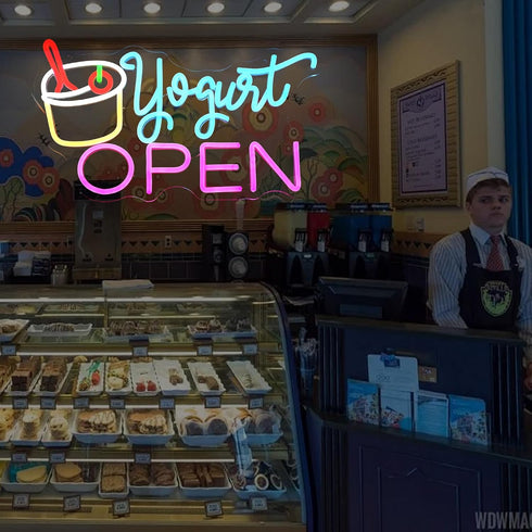 Dimmable 16.5 9.8 Yogurt OPEN Neon Sign LED Light for Yogurt Bar Dessert Shop Ice Cream Store Wall Decor USB Powered