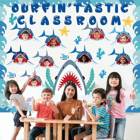 Shark Bulletin Board Kit, Under The Sea Classroom Decorations, DIY Photo Set Ocean Theme Paper Cutouts for Kids Decor
