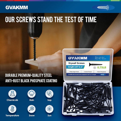 #7x5/8'' Drywall Screws, 0.75LB (453pcs), Black Coarse Thread Phillips Bugle Head, Sharp Point for Wood and Sheetrock