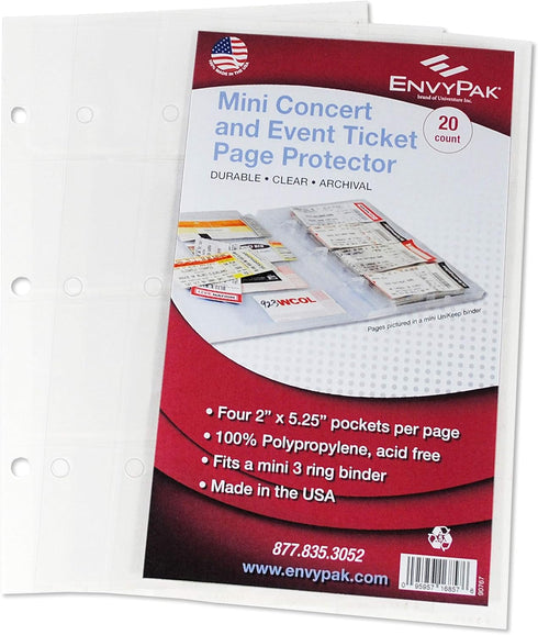 EnvyPak Clear Four Pocket Sheet Protector Refill Pages - Top Loading, Archival Safe, Pack of 20 Pages for 2x5 Paper