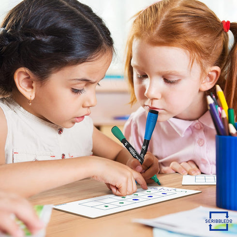 SCRIBBLEDO Dry Erase Ten Frame Board 4" x 12" Double Sided for Kids to Visualize Base 10 Number Concepts
