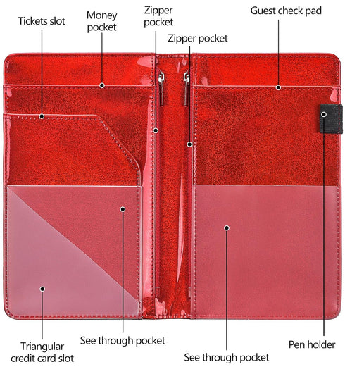 Server Books for Waitress - Glitter Leather Waiter Book Server Wallet with Zipper Pocket, Cute Waitress Book&Waitstaff