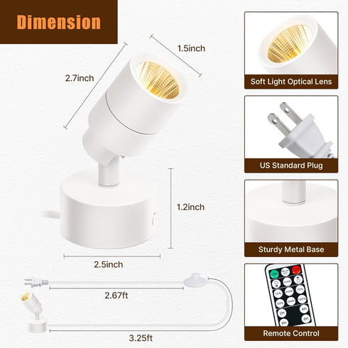 Kandicyar 2 Pack 5W Dimmable 3 LED Spot Lights Indoor, Uplighting with Remote Control & Timer, Uplights Indoor Floor