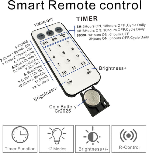 GHJ 100LEDs) Battery Operated Remote Control Rainproof LED String Lights, Color Changing Fairy Lights for Christmas