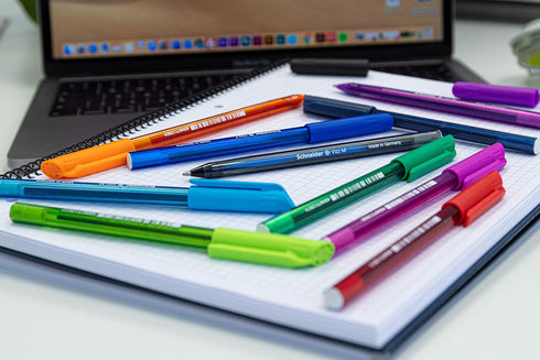 Schneider Vizz M (Medium) Ballpoint Pen, 1.0 mm, Transparent Barrel, Assorted Ink Colors, Pack of 10 Pens