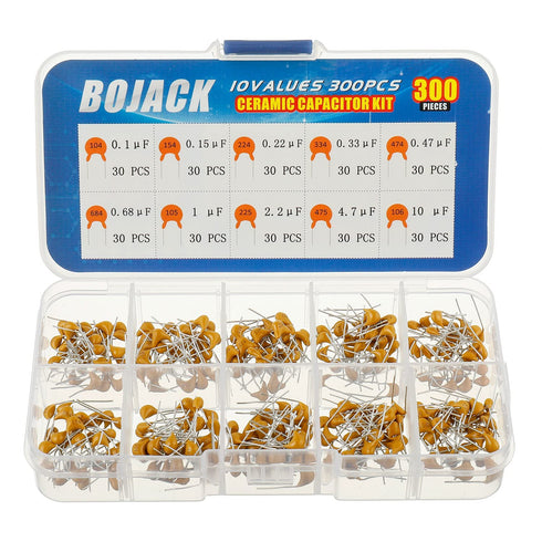 BOJACK 10 Values 300 Pcs Ceramic Capacitor Assortment Kit, 0.1 to 10 uF Multilayer Monolithic