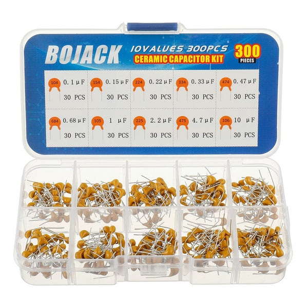 BOJACK 10 Values 300 Pcs Ceramic Capacitor Assortment Kit, 0.1 to 10 uF Multilayer Monolithic